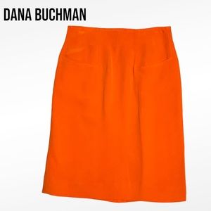 DANA BUCHMAN 100% Silk Pencil Skirt ORANGE Size 6 EUC